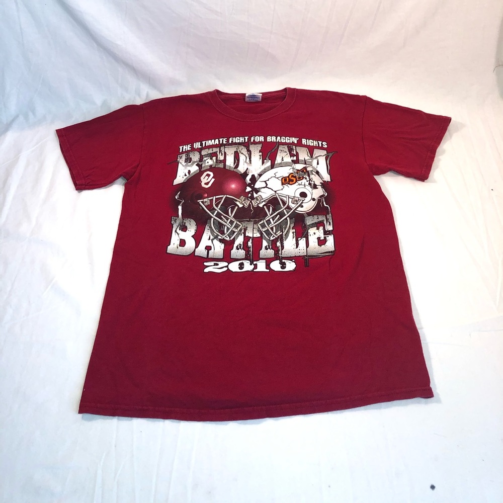 VINTAGE Men's Gildan OU OSU Game 2010 Graphic Short Sleeve T-Shirt Medium Red